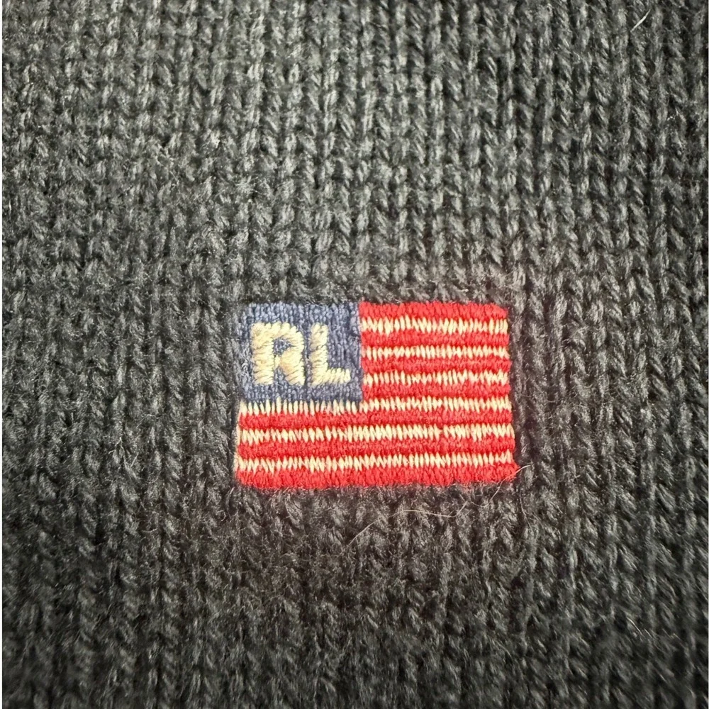 Vintage Polo Jeans Co Ralph Lauren Mens XL Black Cotton Quarter Zip Flag Sweater